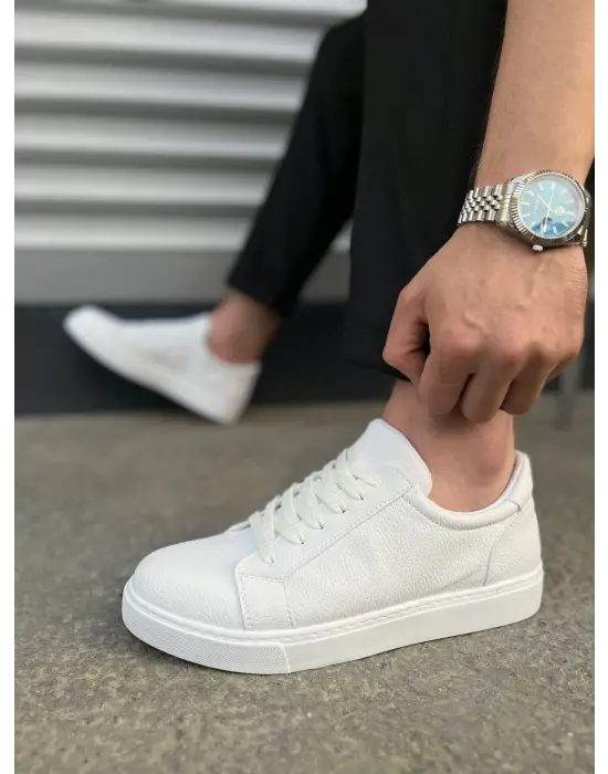 Tb165 Elite Bağcıklı Cilt Erkek Günlük Sneaker Ayakkabı Cbt - Beyaz