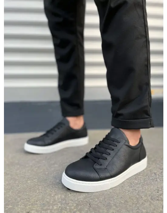 Tb165 Elite Bağcıklı Cilt Erkek Günlük Sneaker Ayakkabı Cbt - Siyah