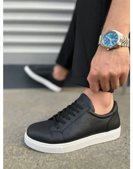 Tb165 Elite Bağcıklı Cilt Erkek Günlük Sneaker Ayakkabı Cbt - Siyah
