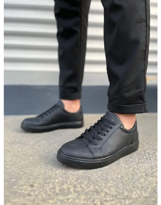 Tb165 Elite Bağcıklı Cilt Erkek Günlük Sneaker Ayakkabı Cst - Siyah