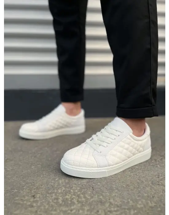 Tb166 Prestige Bağcıklı Cilt Kapitone Desenli Erkek Günlük Sneaker Ayakkabı Cbt - Beyaz