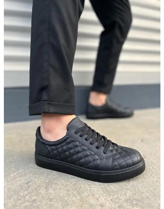 Tb166 Prestige Bağcıklı Cilt Kapitone Desenli Erkek Günlük Sneaker Ayakkabı Cst - Siyah