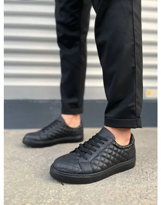 Tb166 Prestige Bağcıklı Cilt Kapitone Desenli Erkek Günlük Sneaker Ayakkabı Cst - Siyah
