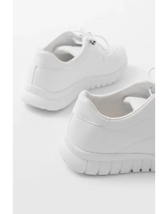 K-504 Beyaz Bağcıklı Desenli Günlük Spor Ayakkabı