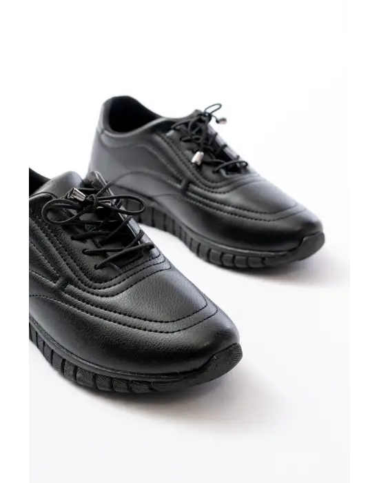 K-504 Siyah Bağcıklı Desenli Günlük Spor Ayakkabı