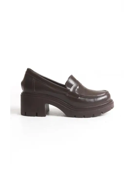 K-706 Kahve Kırışık Rugan Yüksek Tabanlı Loafer Ayakkabı