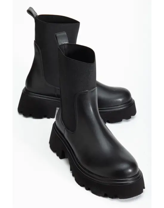 K-815 Siyah Lastikli Yüksek Tabanlı Günlük Kadın Bot