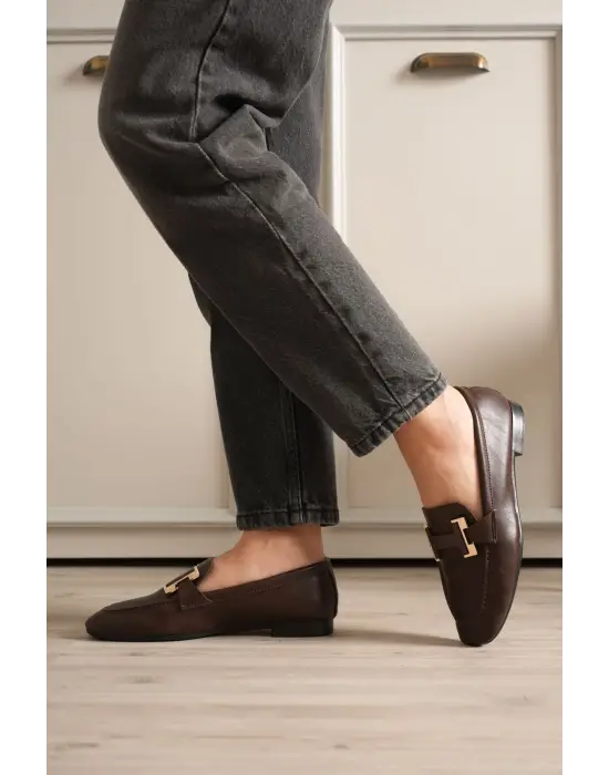 Kadın Acı Kahve Şık Tokalı Günlük Ayakkabı TR27MS05C