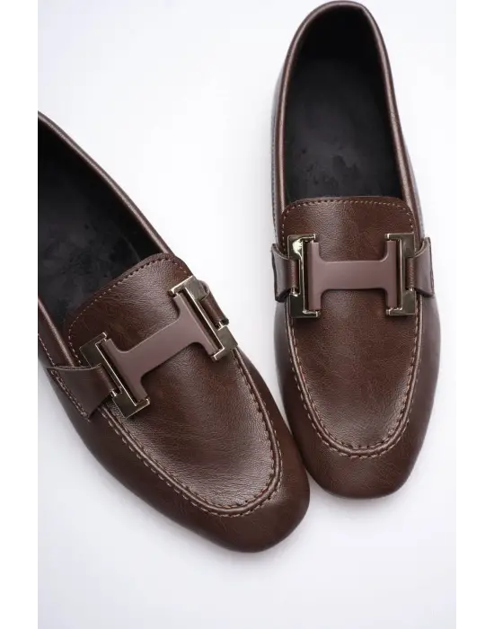 Kadın Acı Kahve Şık Tokalı Günlük Ayakkabı TR27MS05C