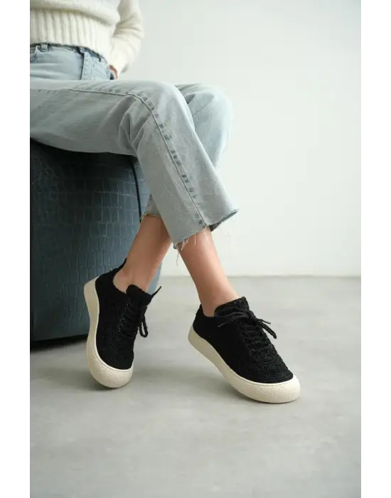 Kadın Bej Örgü Detaylı Günlük Sneaker Rahat ve Hafif Spor Ayakkabı TR01MY01A
