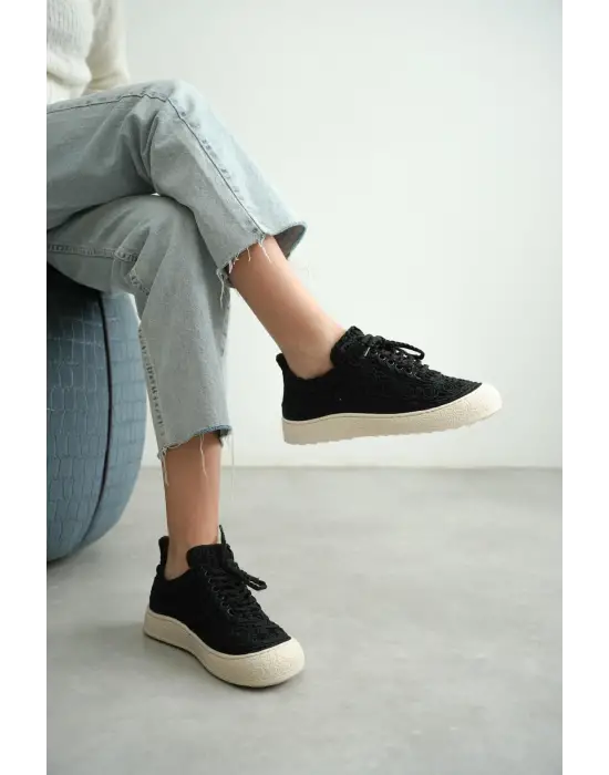 Kadın Bej Örgü Detaylı Günlük Sneaker Rahat ve Hafif Spor Ayakkabı TR01MY01A