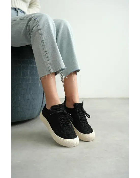 Kadın Bej Örgü Detaylı Günlük Sneaker Rahat ve Hafif Spor Ayakkabı TR01MY01A