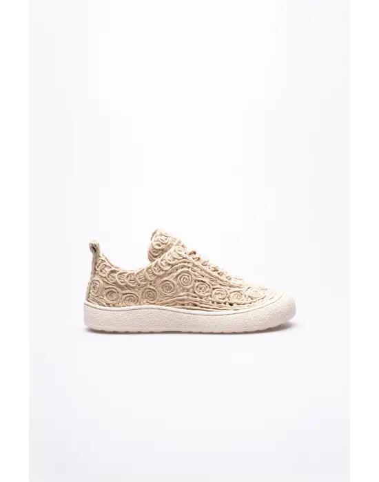 Kadın Bej Örgü Detaylı Günlük Sneaker Rahat ve Hafif Spor Ayakkabı TR01MY01C