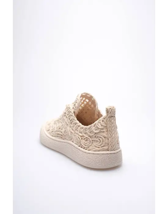 Kadın Bej Örgü Detaylı Günlük Sneaker Rahat ve Hafif Spor Ayakkabı TR01MY01C