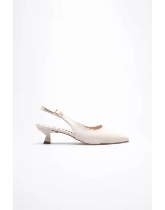 Kadın Bej Sivri Burun Slingback Kısa Topuklu Ayakkabı TR20MS04B