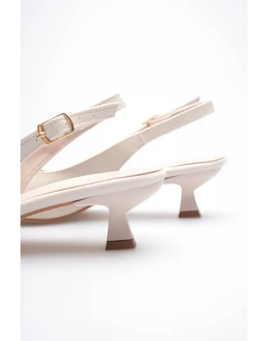 Kadın Bej Sivri Burun Slingback Kısa Topuklu Ayakkabı TR20MS04B