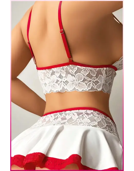 Kadın Beyaz Etekli, Dantel Büstiyer Hizmetçi Kostüm