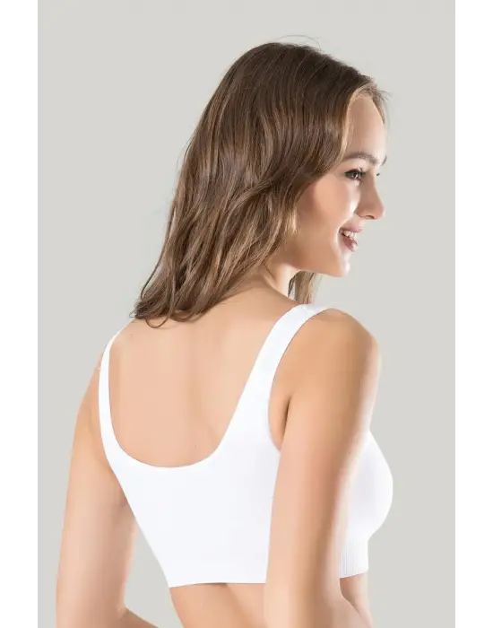 Kadın Beyaz Kalın Askılı Çıkarılabilir Pedli Örme Seamless Dikişsiz Basic Büstiyer