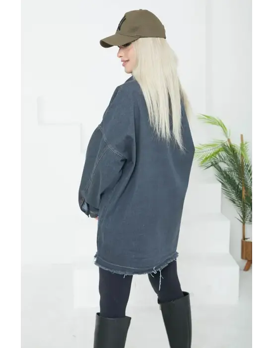 Kadın Çift Cepli Püskül Detay Kot Ceket