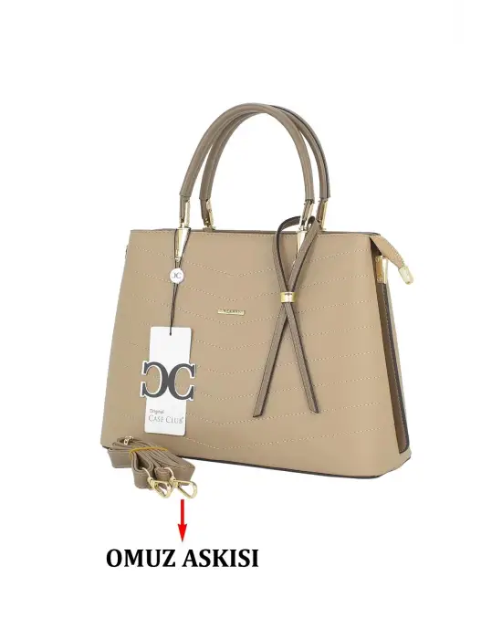 Kadın El Ve Kol Çantası Bej Renk Dikiş Detaylı Omuz Askılı
