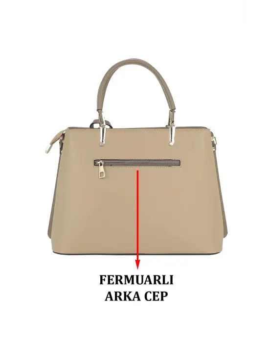 Kadın El Ve Kol Çantası Bej Renk Dikiş Detaylı Omuz Askılı