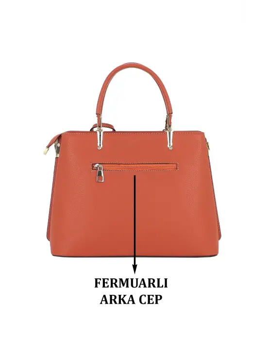 Kadın El Ve Kol Çantası Kiremit Renk Dikiş Detaylı Omuz Askılı