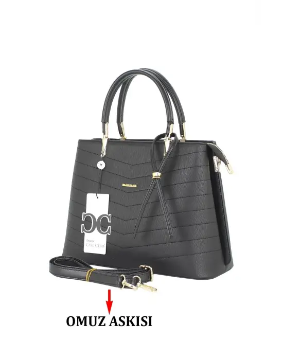 Kadın El Ve Kol Çantası Siyah Renk Dikiş Detaylı Omuz Askılı