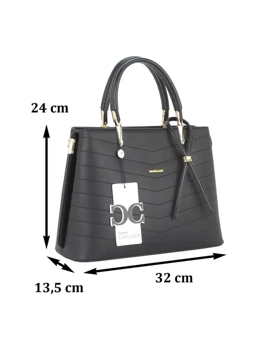 Kadın El Ve Kol Çantası Siyah Renk Dikiş Detaylı Omuz Askılı