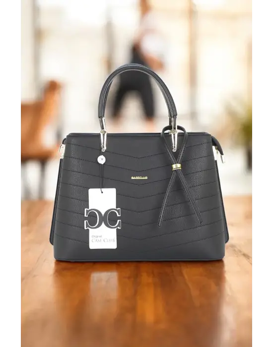 Kadın El Ve Kol Çantası Siyah Renk Dikiş Detaylı Omuz Askılı