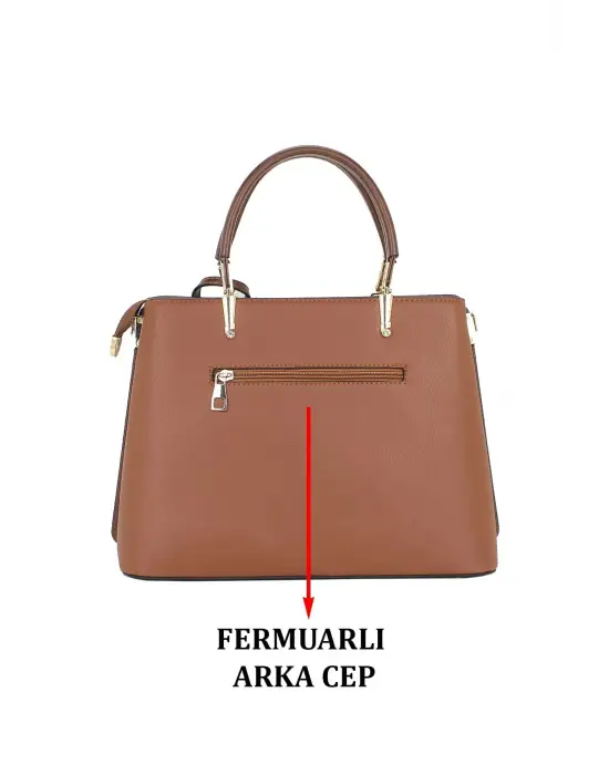 Kadın El Ve Kol Çantası Taba Renk Dikiş Detaylı Omuz Askılı