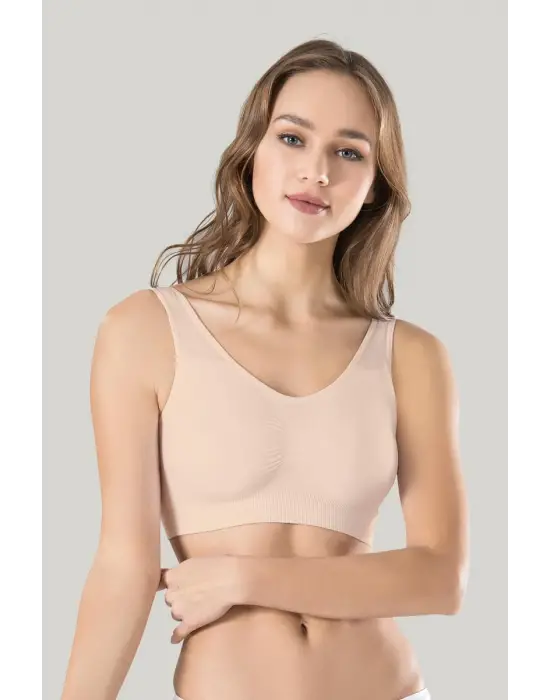 Kadın Gri Kalın Askılı Çıkarılabilir Pedli Örme Seamless Dikişsiz Basic Büstiyer