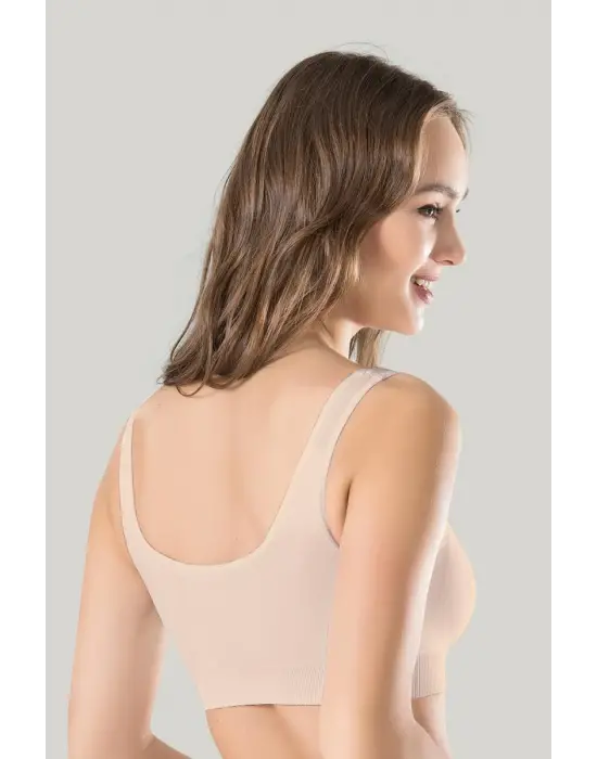 Kadın Gri Kalın Askılı Çıkarılabilir Pedli Örme Seamless Dikişsiz Basic Büstiyer