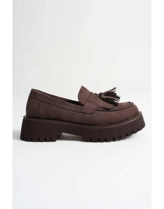 Kadın Günlük Acı Kahve Süet Loafer Ayakkabı TR10MS03E