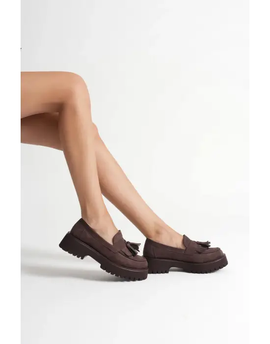 Kadın Günlük Acı Kahve Süet Loafer Ayakkabı TR10MS03E