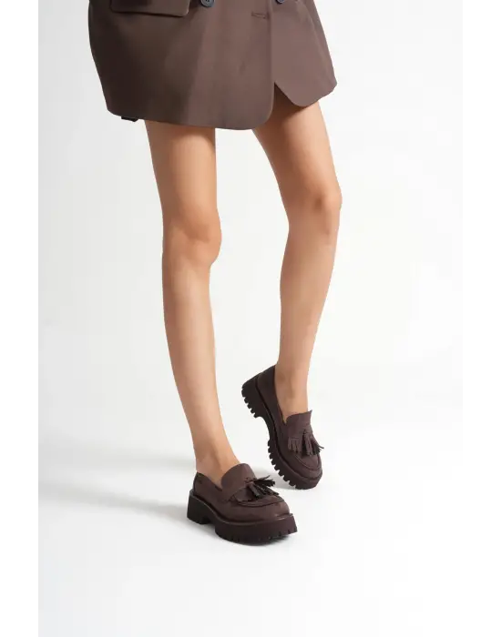 Kadın Günlük Acı Kahve Süet Loafer Ayakkabı TR10MS03E