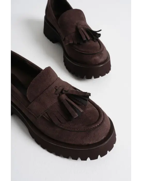 Kadın Günlük Acı Kahve Süet Loafer Ayakkabı TR10MS03E