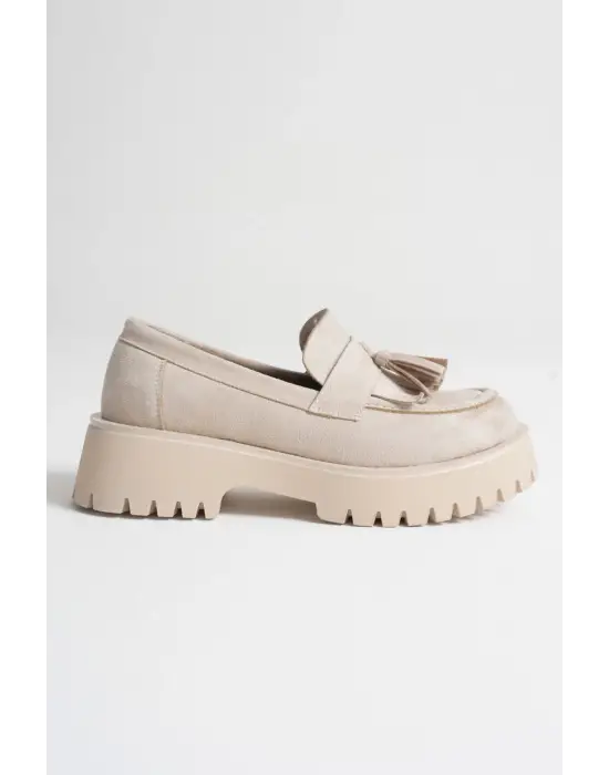 Kadın Günlük Bej Süet Loafer Ayakkabı TR10MS03D