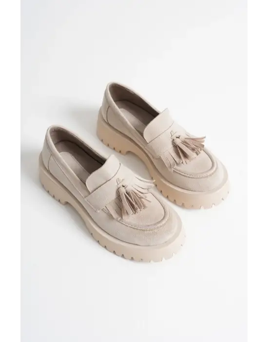 Kadın Günlük Bej Süet Loafer Ayakkabı TR10MS03D