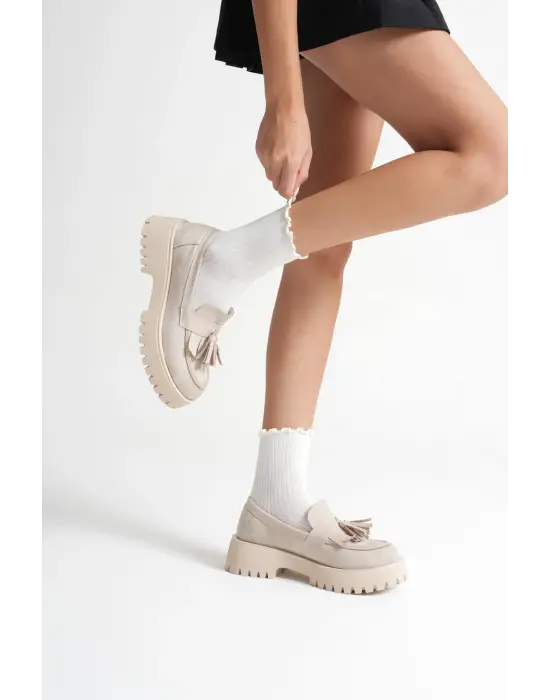 Kadın Günlük Bej Süet Loafer Ayakkabı TR10MS03D