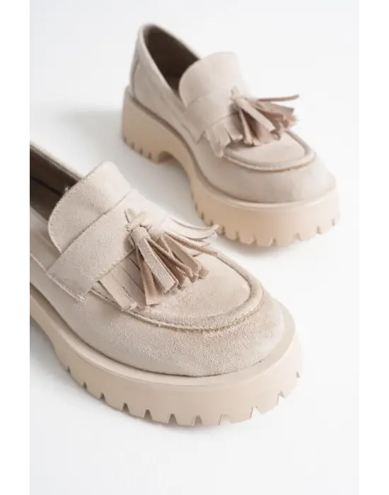 Kadın Günlük Bej Süet Loafer Ayakkabı TR10MS03D