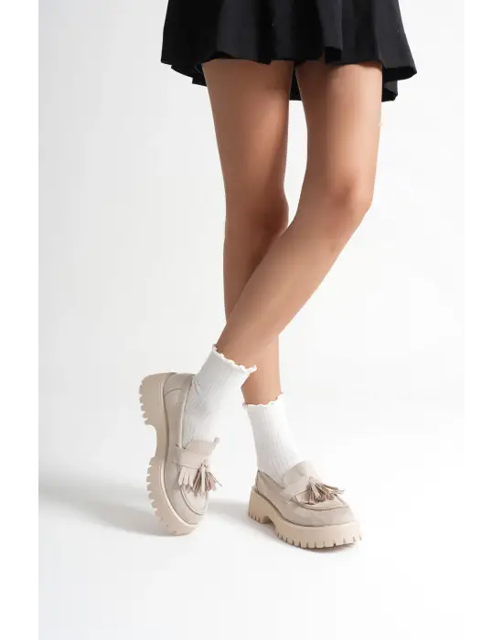 Kadın Günlük Bej Süet Loafer Ayakkabı TR10MS03D