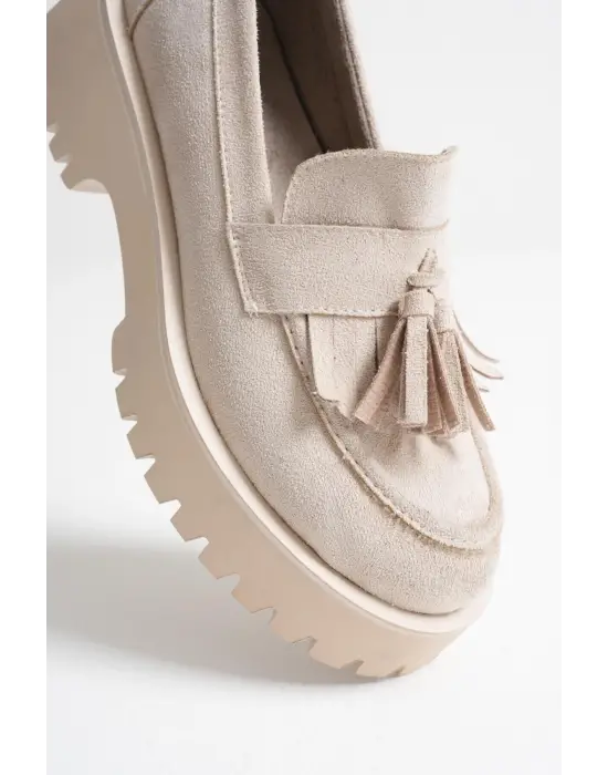 Kadın Günlük Bej Süet Loafer Ayakkabı TR10MS03D