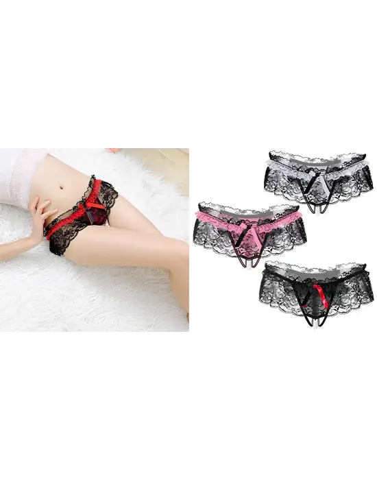 Kadın Kırmızı Fiyonklu Seksi Külot