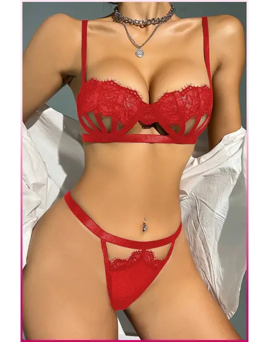 Kadın Kırmızı Midye Sütyen Takım