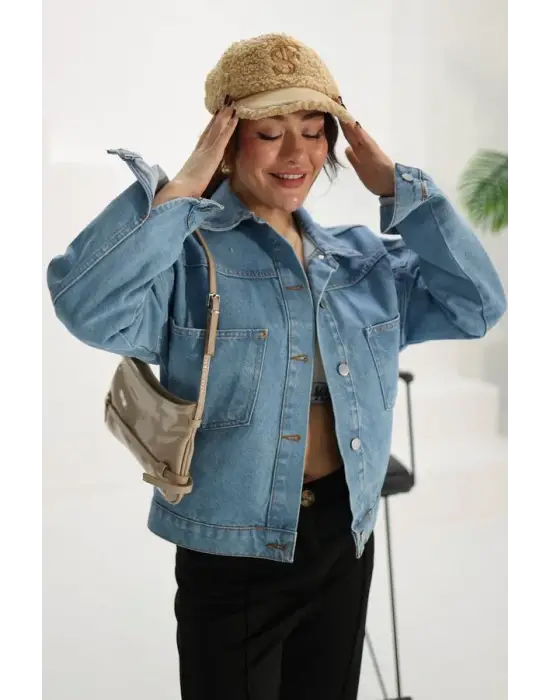 Kadın Mavi Kısa Kot Ceket