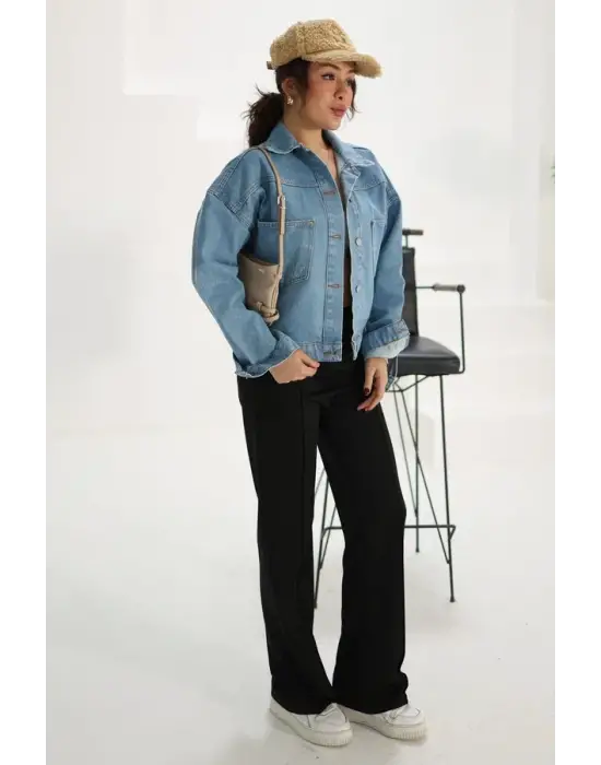 Kadın Mavi Kısa Kot Ceket