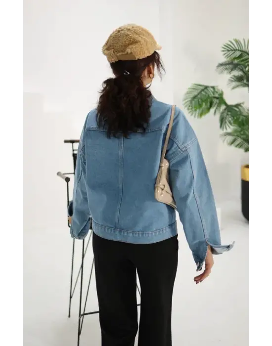 Kadın Mavi Kısa Kot Ceket