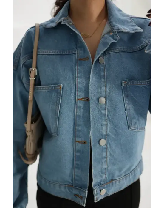 Kadın Mavi Kısa Kot Ceket