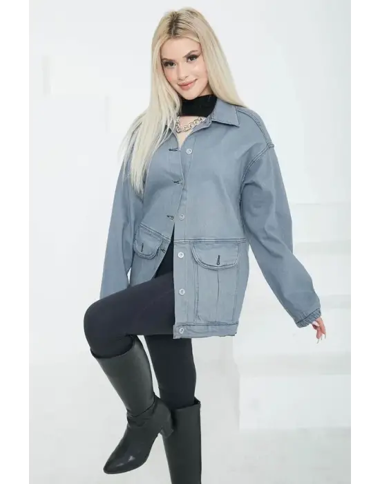 Kadın Oversize Körüklü Cep Kot