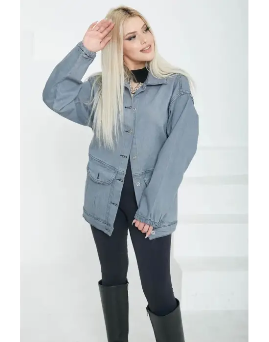 Kadın Oversize Körüklü Cep Kot